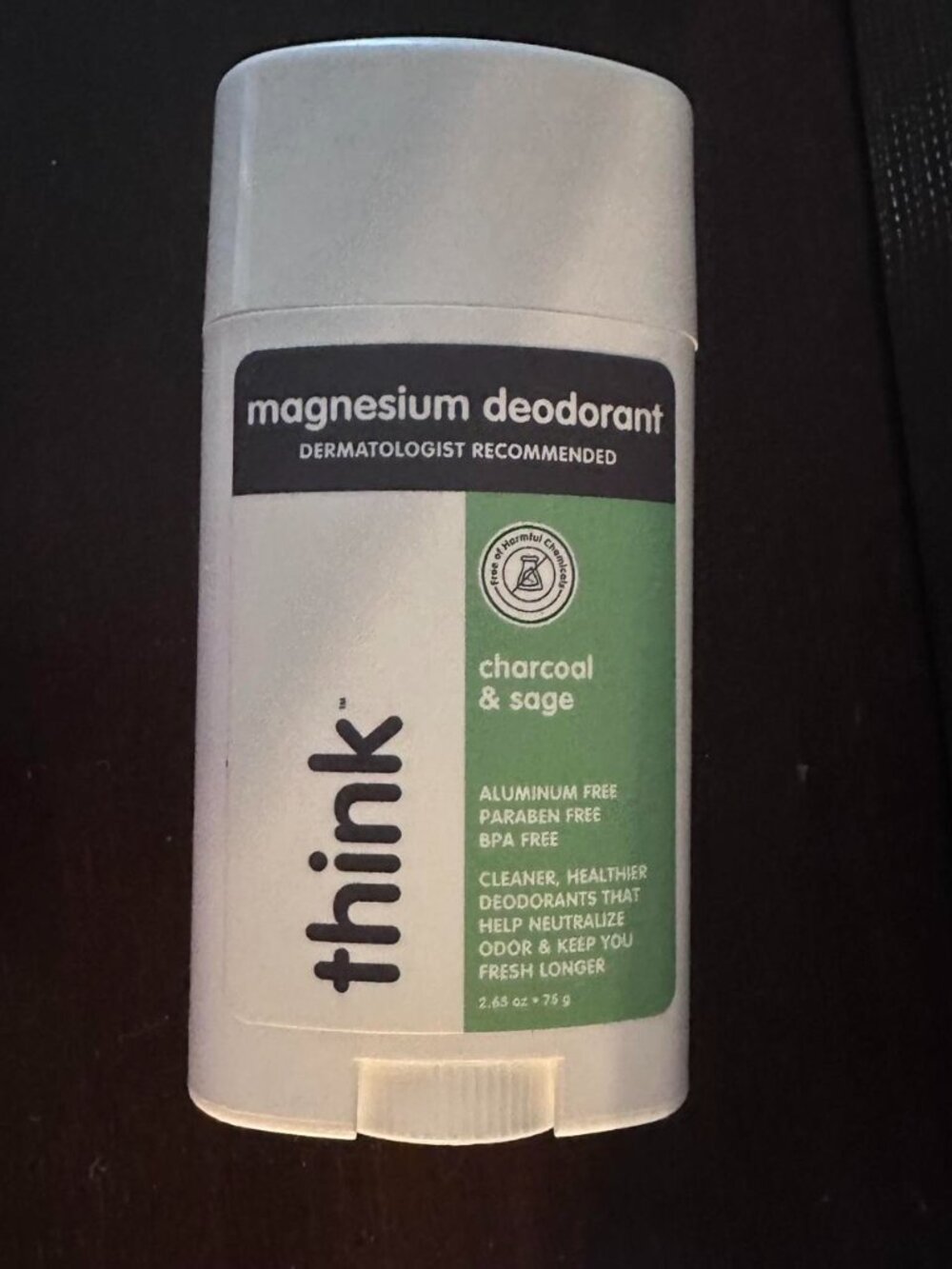 Think magnesium deodorant. New. Charcoal and sage scent.